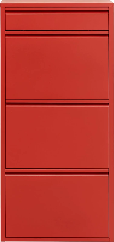 Kare Design Shoe Container Caruso 3 Plus 1, Red, Steel, 4 Tipping Compartments, Space for 6 Pairs of Shoes, Slim, Space-Saving, Storage Space, Hallway, Floor, 115x50x15 cm
