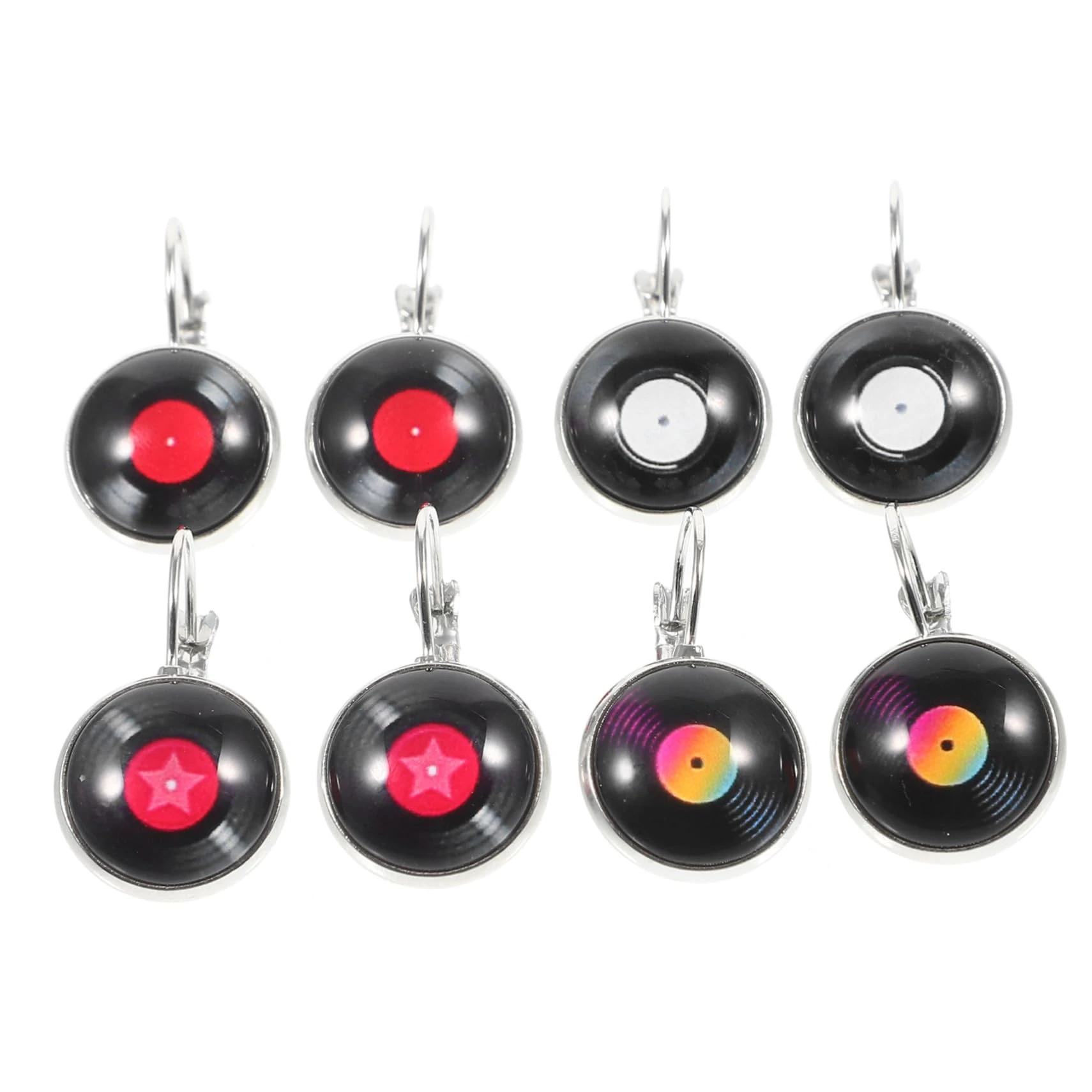 Hoement 4 Pairs Retro Vinyl Record Dangling Earrings for Teen Women Lightweight Zinc Alloy Dangle Jewelry for Weddings Parties Dates Stylish Fashion Accessories