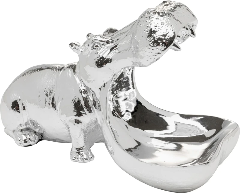 Kare Design Deco Figurine Hungry Hippo, Silber, 17x24x27, Animal Motif, Decorative Object, Playful Funny Hippo Motif for Shelf Accent, Living Room, Bedroom