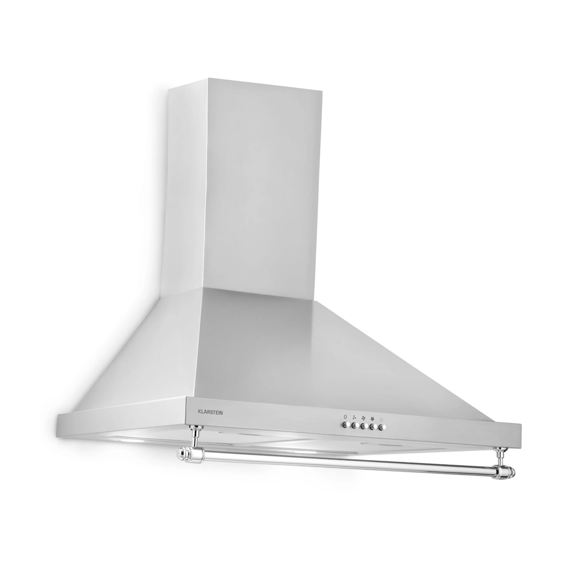 Klarstein Montblanc Cooker Hood - Kitchen Extractor Fan, Cooker Extractor Fan, 610m³ / h, 3 Stages, 165W, 2 x 1.5W LED Bulbs, Mounting Set with Wall Brackets, Silver/Grey [Energy Class A]