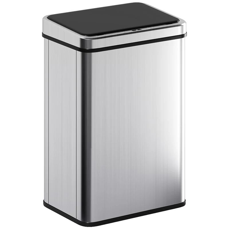 HOMCOM 40L Sensor Bin with Quiet Soft-Close Lid, Automatic Touchless Motion Sensor Kitchen Bin with Fingerprint Resistant Stainless Steel for Hygienic Gyms, Home Office, Assembly Required, Silver Tone