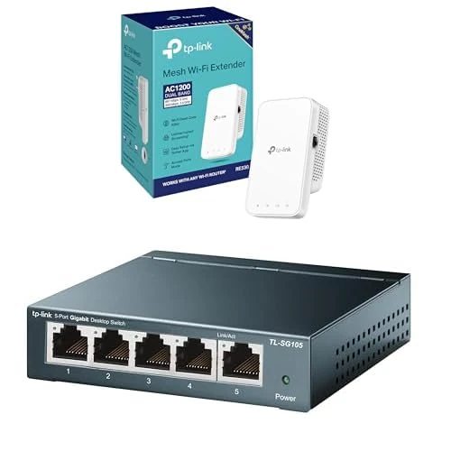 Bundle of TP-Link RE330 AC1200Mbps WiFi Extender Booster+ TL-SG105 5-Port Gigabit Ethernet Splitter Switch