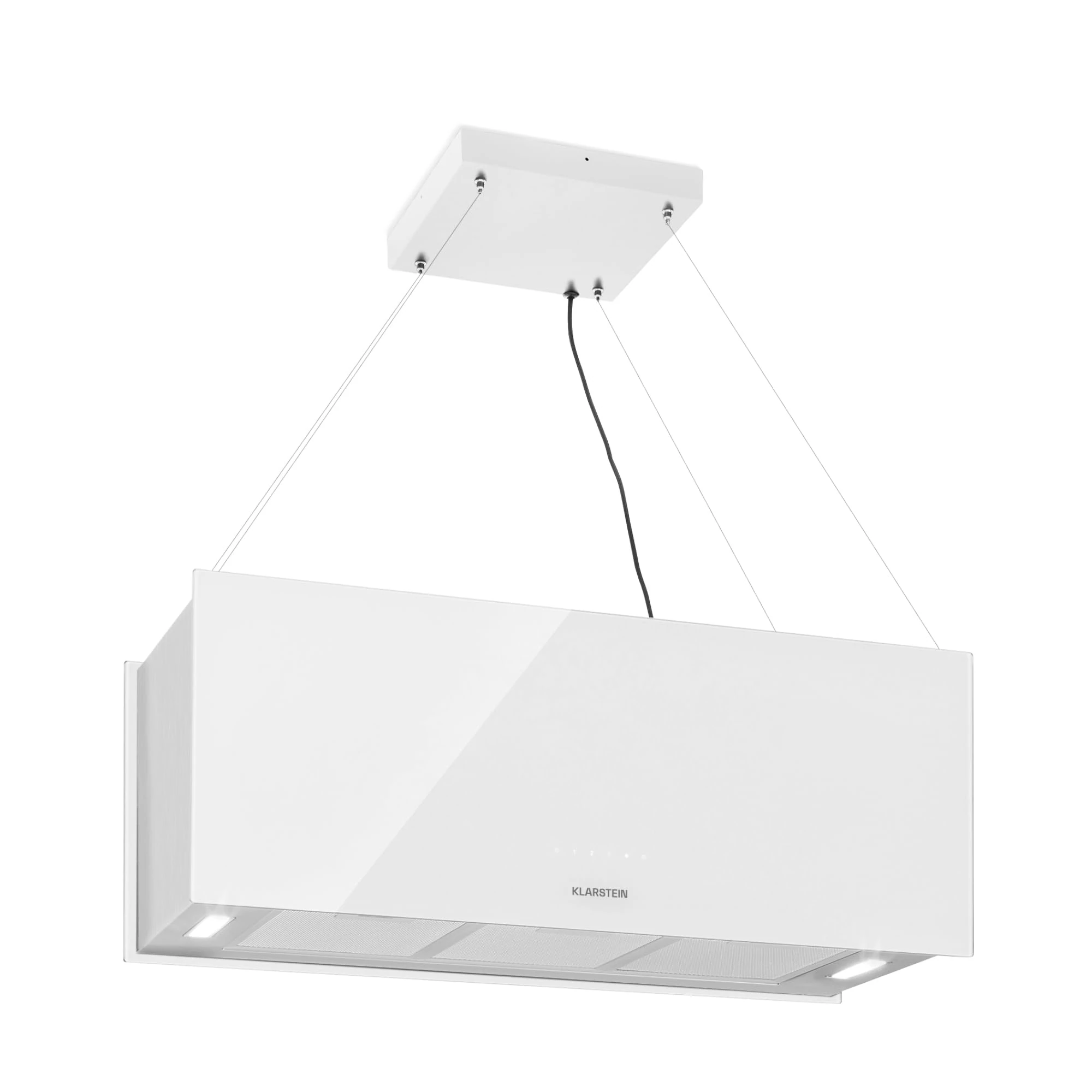 Klarstein Hanging Island Cooker Hood, Extractor Fan for Kitchen Islands, 590m³/h Airflow, Timer, Adjustable Kitchen Extractor Fan with Modern Design, 3 Mode Cooker Hoods, Activated Carbon Filters