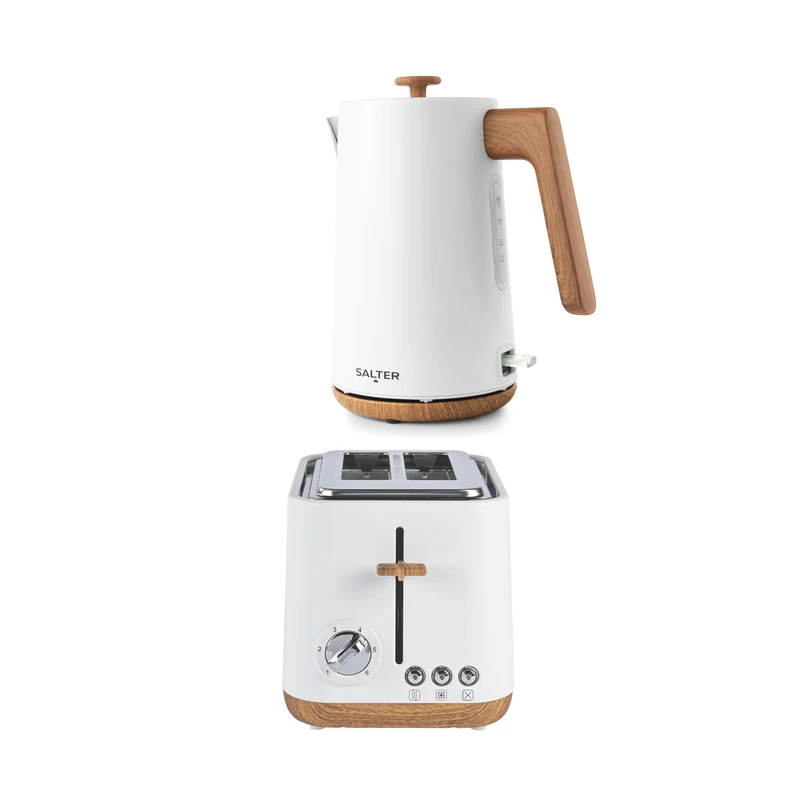 Salter Toronto Kettle & 2-Slice Toaster Set - 1.7L 3KW Rapid Boil Cordless Kettle with Boil Dry Protection, 815W Wide Slot Toaster with 6 Browning Levels & Defrost/Reheat/Cancel, Matte White - Image 1