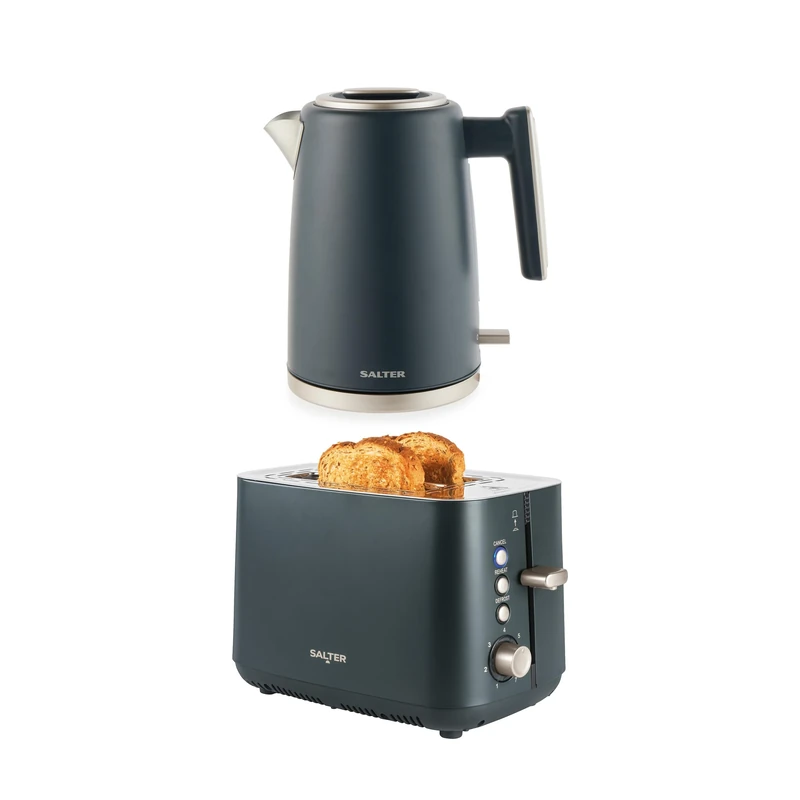 Salter Marino Kettle & Toaster Set – 3KW Rapid Boil Kettle with Limescale Filter & Auto Shut-Off/Boil Dry Protection, 925W 2-Slice Toaster with High-Lift Eject, Defrost/Reheat/Cancel & Crumb Tray