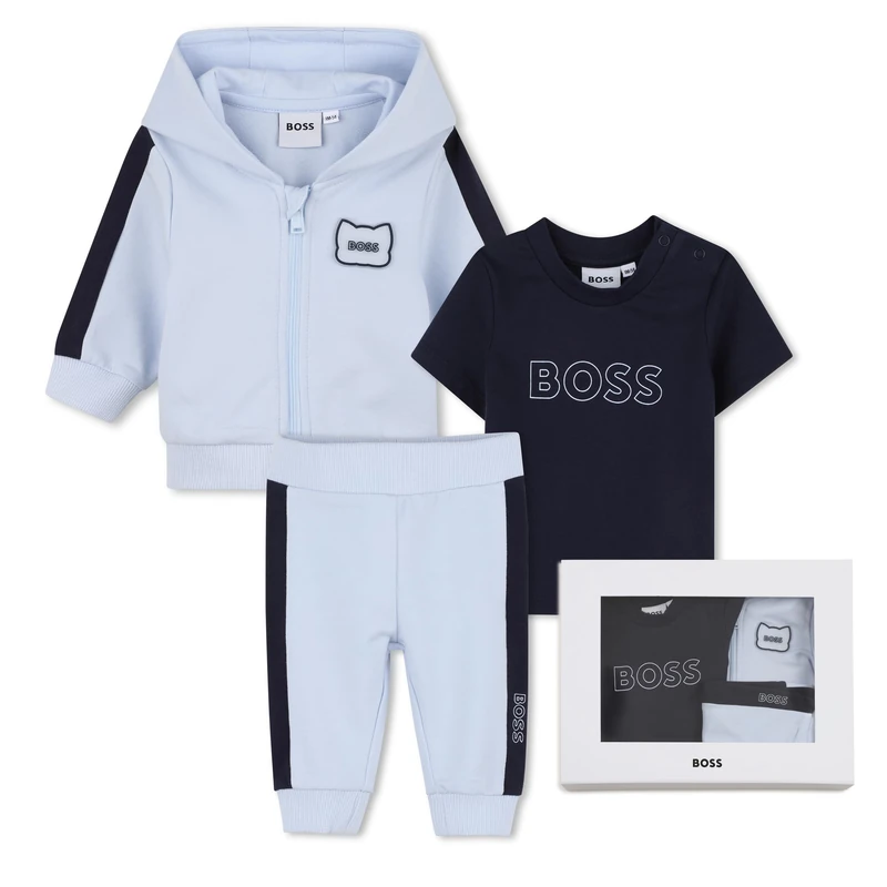 BOSS T-Shirt+Trousers+Cardigan Set Baby Boys, Blue, 6 Months