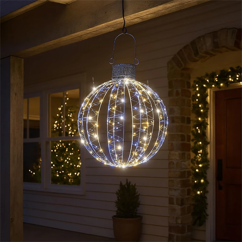 XMAS HAUS 610mm LED Christmas Festive Holiday Hanging Ball 400 Micro LEDs (White & Warm White) with Flash Effect, 5M Cable, Outdoor Festive Christmas Light Decoration