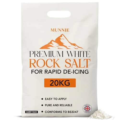 Munnie 20kg Deicing Salt – Fast-Acting Rock Salt for Ice & Snow – Pure White Deicer That Prevents Freezing – Multi-Purpose for Driveway, Path, Road & Garden – Weed Control & Winter Safety Solution