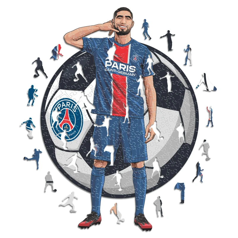 Iconic Puzzles - PSG, Achraf Hakimi, Officially Licensed Wooden Puzzle, 100% Sustainable, Gift for Adults and Children, Size L, 500 Pieces
