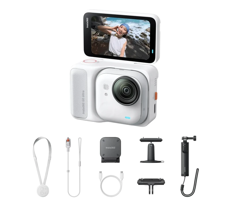 Insta360 GO Ultra Arctic White Creator Bundle inc Mini 2-in-1 Tripod 2.0, Quick Release Mount & Pivot Stand