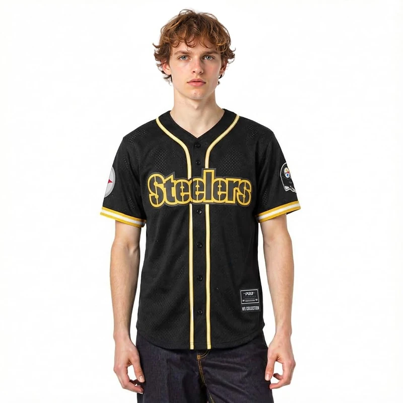 Pro Standard Mens NFL Pittsburgh Steelers Mesh Button Down Top Black/Yellow XL - Image 1