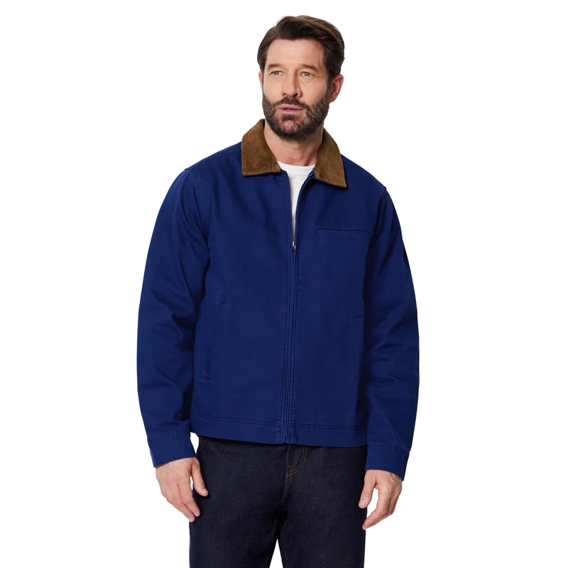 Amazon Essentials Men's Relaxed-Fit Rigid Denim Zip Up Jacket, Dark Navy, Small - Image 1