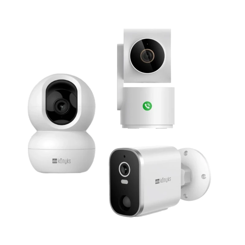 KONYKS KO338706 – Pack of 3 Complete Home Cameras – 1 Outdoor Camera on Battery, 1 Indoor PTZ Camera and 1 Camera with Video Call Button - Image 1