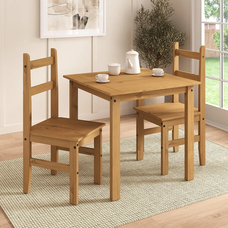 Corona Dining Set 2 Seater Solid Mexican Pine Wood Dining Table With 2 Chairs