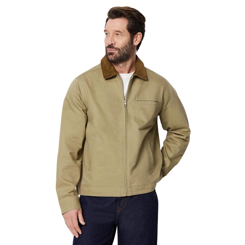 Amazon Essentials Men's Relaxed-Fit Rigid Denim Zip Up Jacket, Mushroom Brown, XS