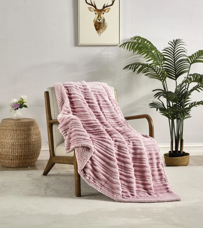 Miracle Home. Fleece Blanket Reversible Microfiber Zircon Velvet Flannel and Sherpa 280GSM-180GSM, Soft, Warm and Lightweight, Machine Washable, 220 X 240 cm, Pink