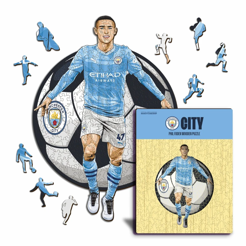 Iconic Puzzles - Manchester City, Phil Foden, Officially Licensed Wooden Puzzle, 100% Sustainable, Gift for Adults and Children, Size M, 270 Pieces