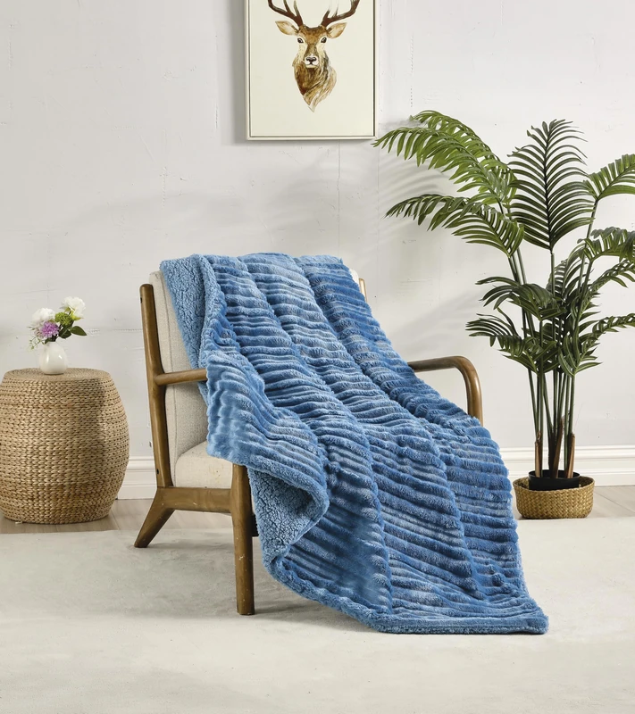 Miracle Home. Fleece Blanket Reversible Microfiber Zircon Velvet Flannel and Sherpa 280GSM-180GSM, Soft, Warm and Lightweight, Machine Washable, 220 X 240, Blue