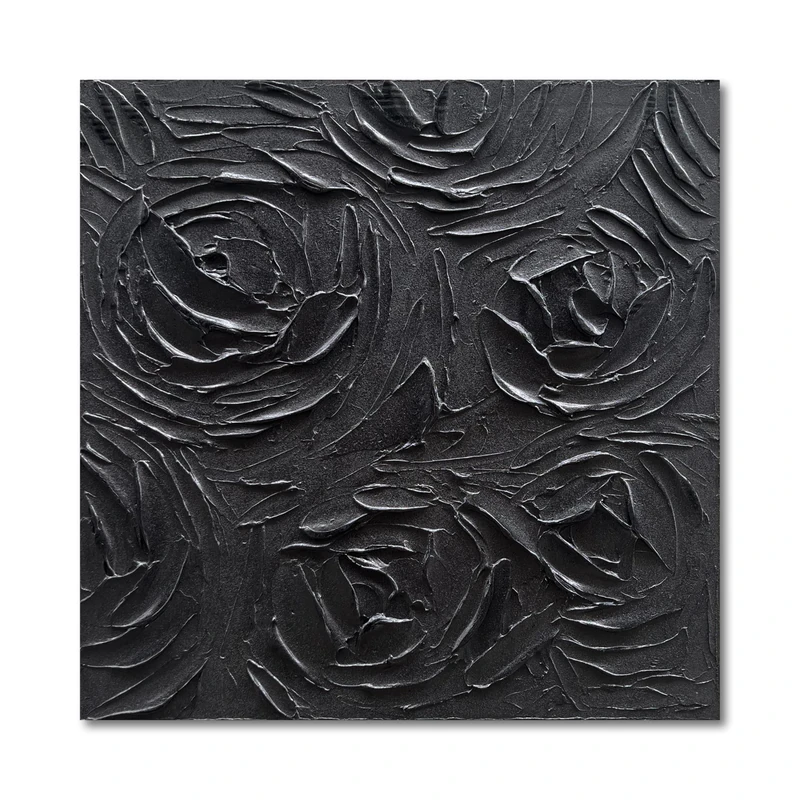 Limiyer Art Hand-painted abstract three-dimensional textured black rose flower art oil painting, 24x24 inches. Modern minimalist style art. Suitable for wall decoration in home office