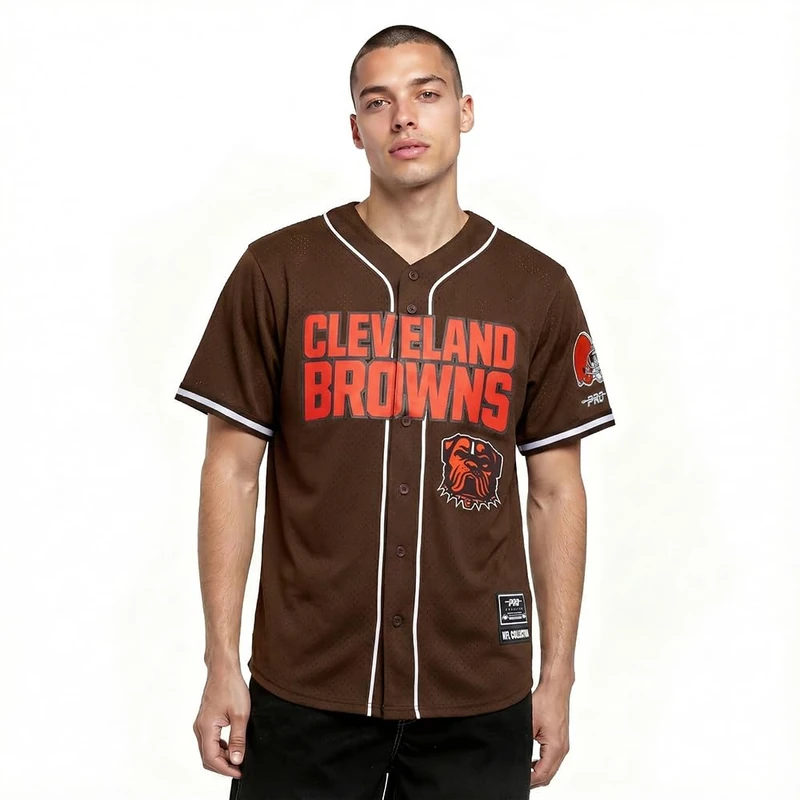 Pro Standard Mens NFL Cleveland Browns Mesh Button Down Top Brown L