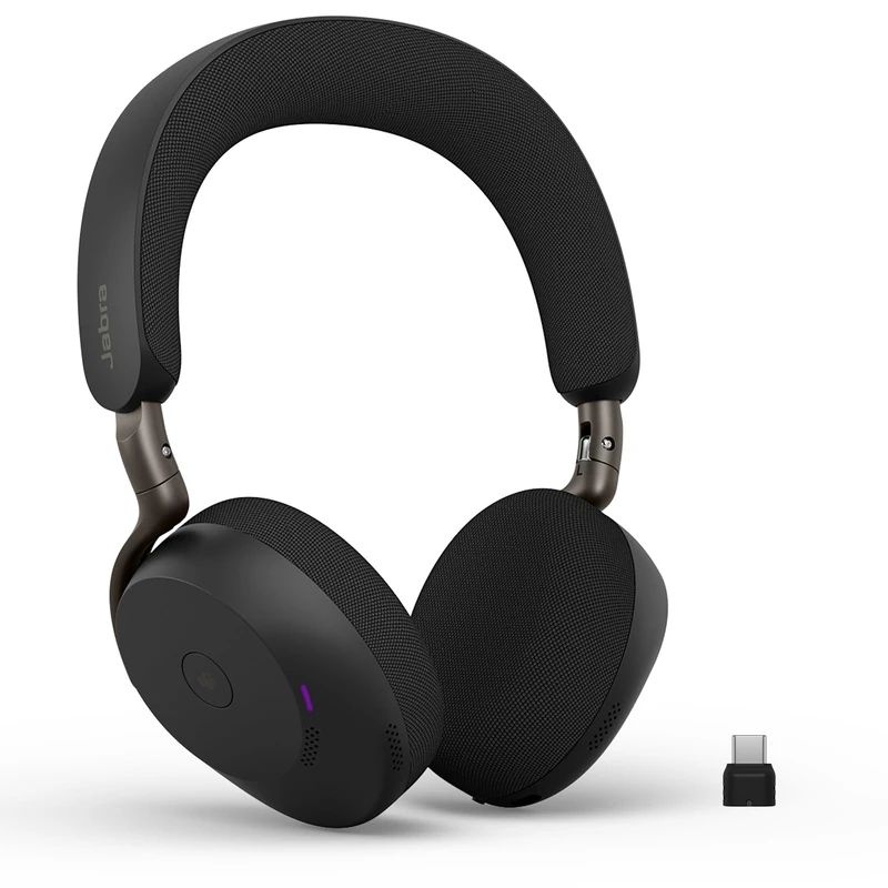 Jabra Evolve3 75 On-Ear Wireless Bluetooth Headset with Microphone for Work, USB-C, AI Voice Call Technology, Advanced Active Noise Cancellation, 22-Hour Battery, Microsoft Teams Certified, Black