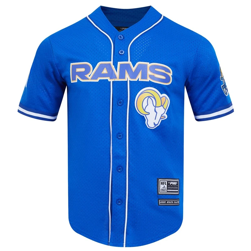 Pro Standard Mens NFL Los Angeles Rams Mesh Button Down Top Royal Blue S - Image 1