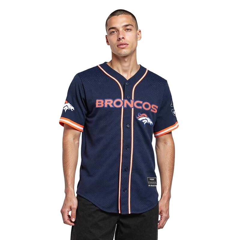 Pro Standard Mens NFL Denver Broncos Mesh Button Down Top Midnight Navy/Orange L