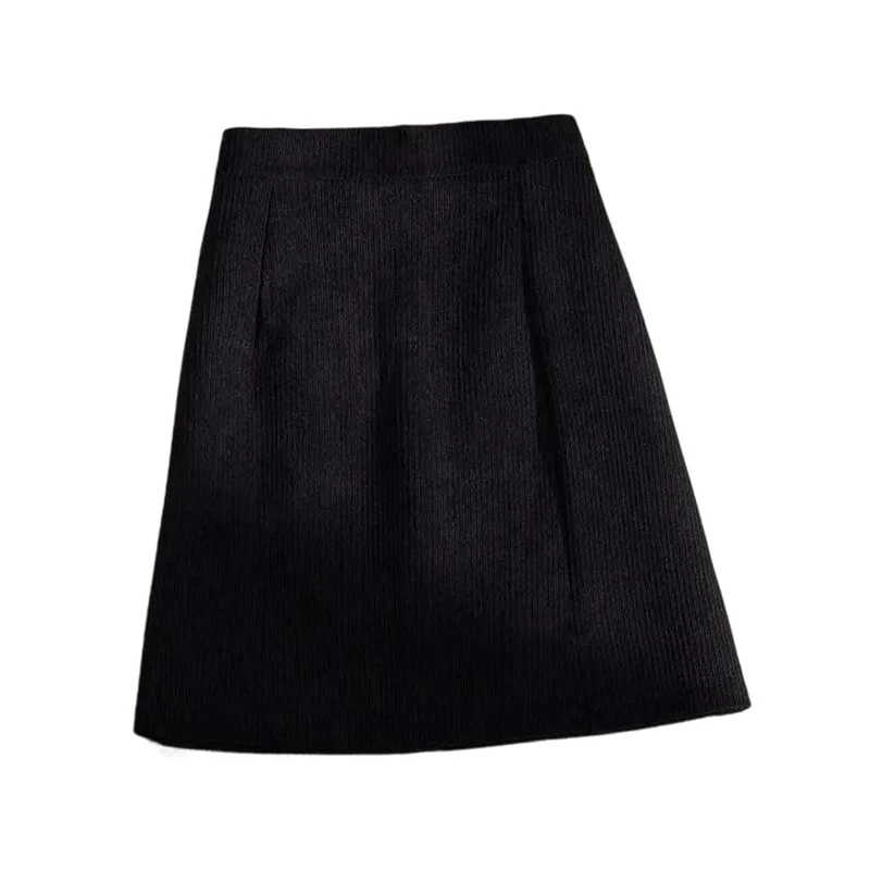 High Waist Mini Skirts Women Corduroy Side Slit A-Line Black XXXL