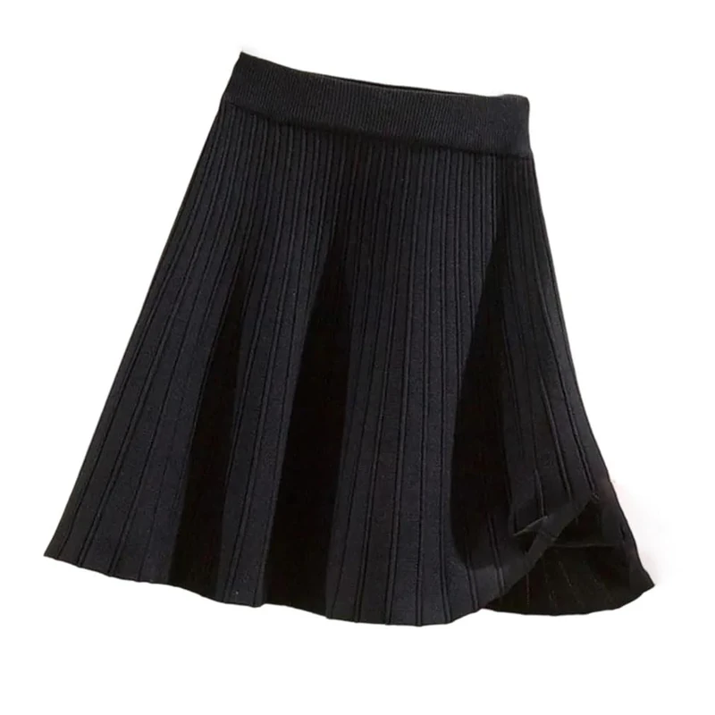 Women's Knitted High Vintage Mini Party Skirts Pleated High Waist A-Line Skirt