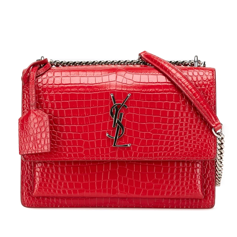 Pre-Loved Medium Croc Embossed Leather Sunset Crossbody Bag