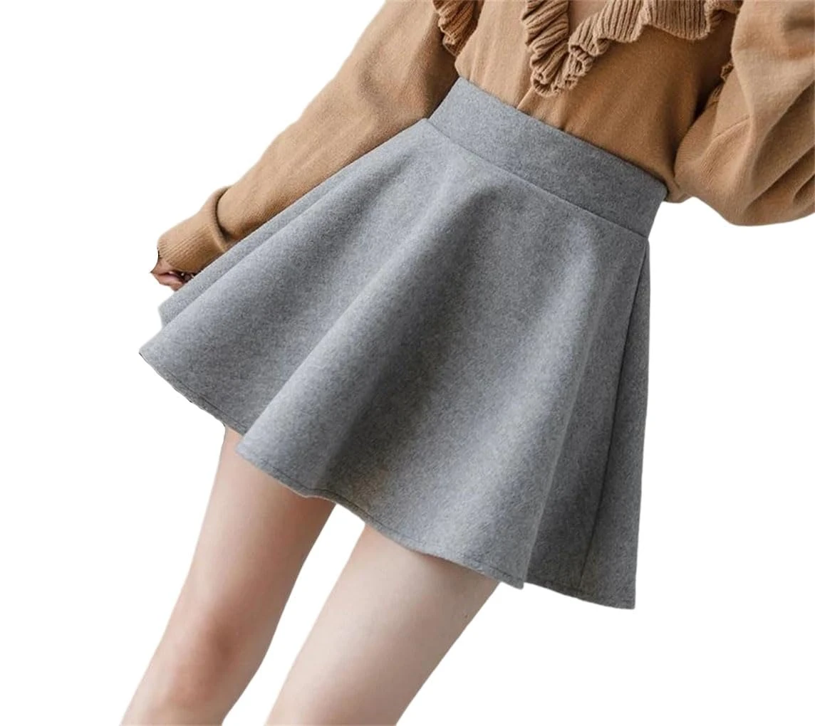 Pu Pleated Skirt Women Solid Color Leather High Waist Zipper Mini Skirt Gray XXL