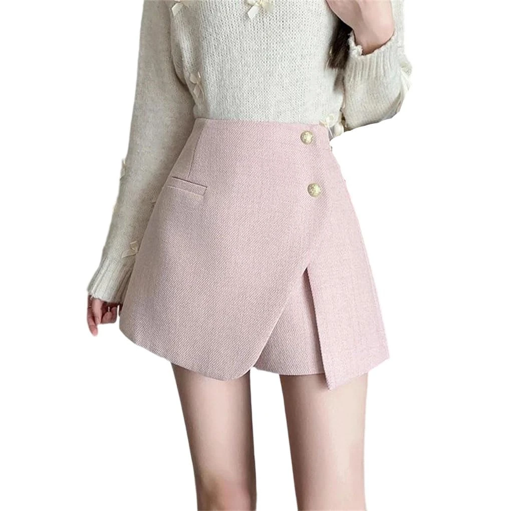 Irregular Slim Shorts Skirts with Button High Waist Casual Wear Mini A-Line Skirt Pnnrk XL