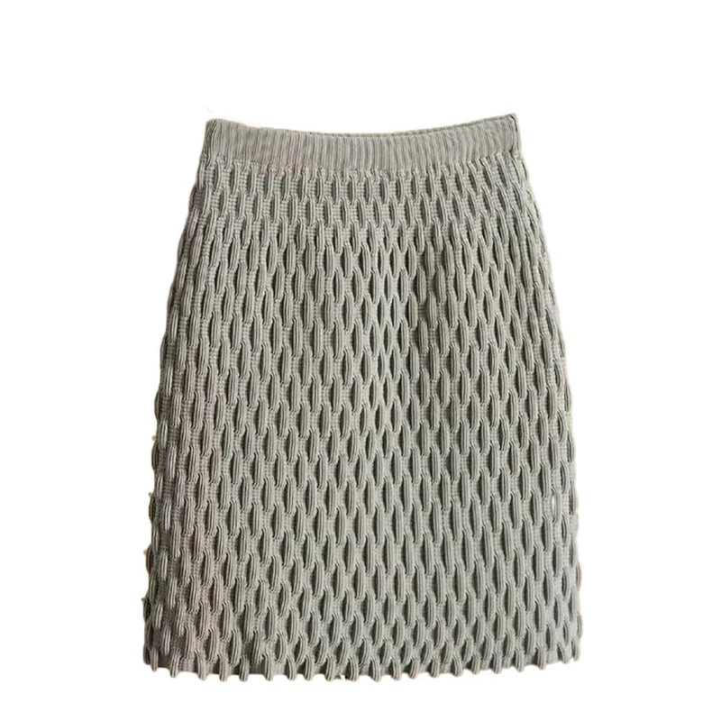 Women Textured Slim Casual Versatile Knitted Elegant Skirt A-Line Mini Skirts Gray