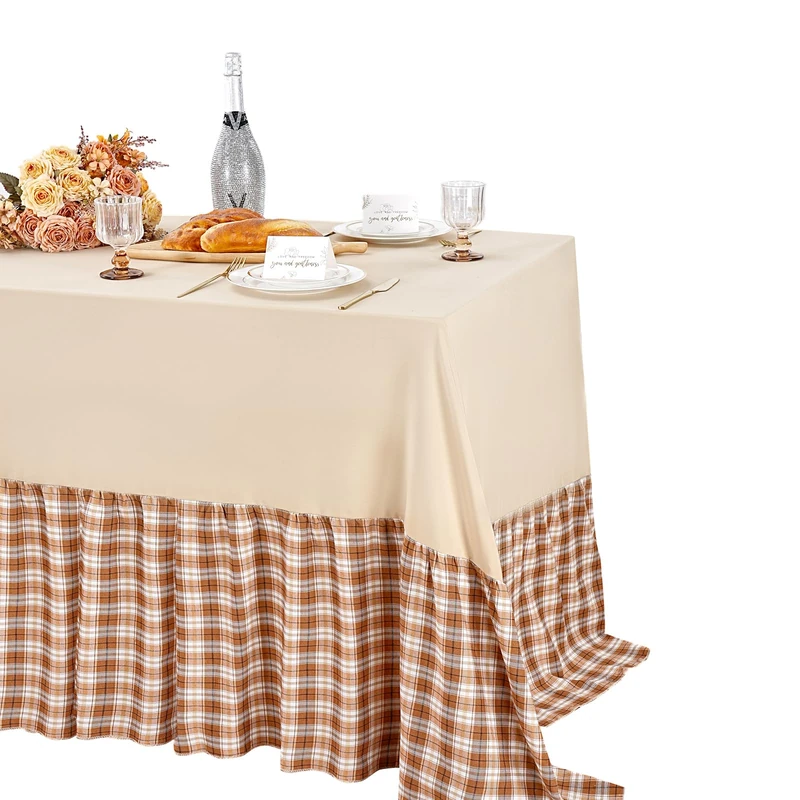 Fanqisi Ruffle Table Cloth Brown Ruffle Tablecloth - 90 x 132 Inch Polyester Tablecloths Rectangle Table Cover for Birthday Wedding Picnic Christmas Party Decoration
