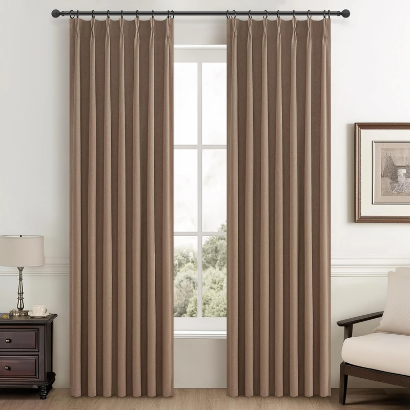 Blackout Curtains 92 Inches for Living Room, Thermal Noise Reduction, Sliding Door, Total, Two Rustic Style Burg Linen Curtains for Track System, Pleated, Chocolate Rust