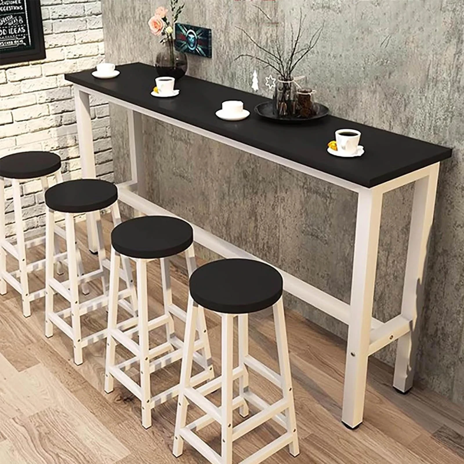 Vepnby Bar Table, High Table, Breakfast Bar with Metal Frame and Wooden Tabletop, Narrow Long Kitchen Dining, for Kitchen Breakfast, Coffee, Balcony(Black,39.4" L x 15.7" W x 39.4" H)
