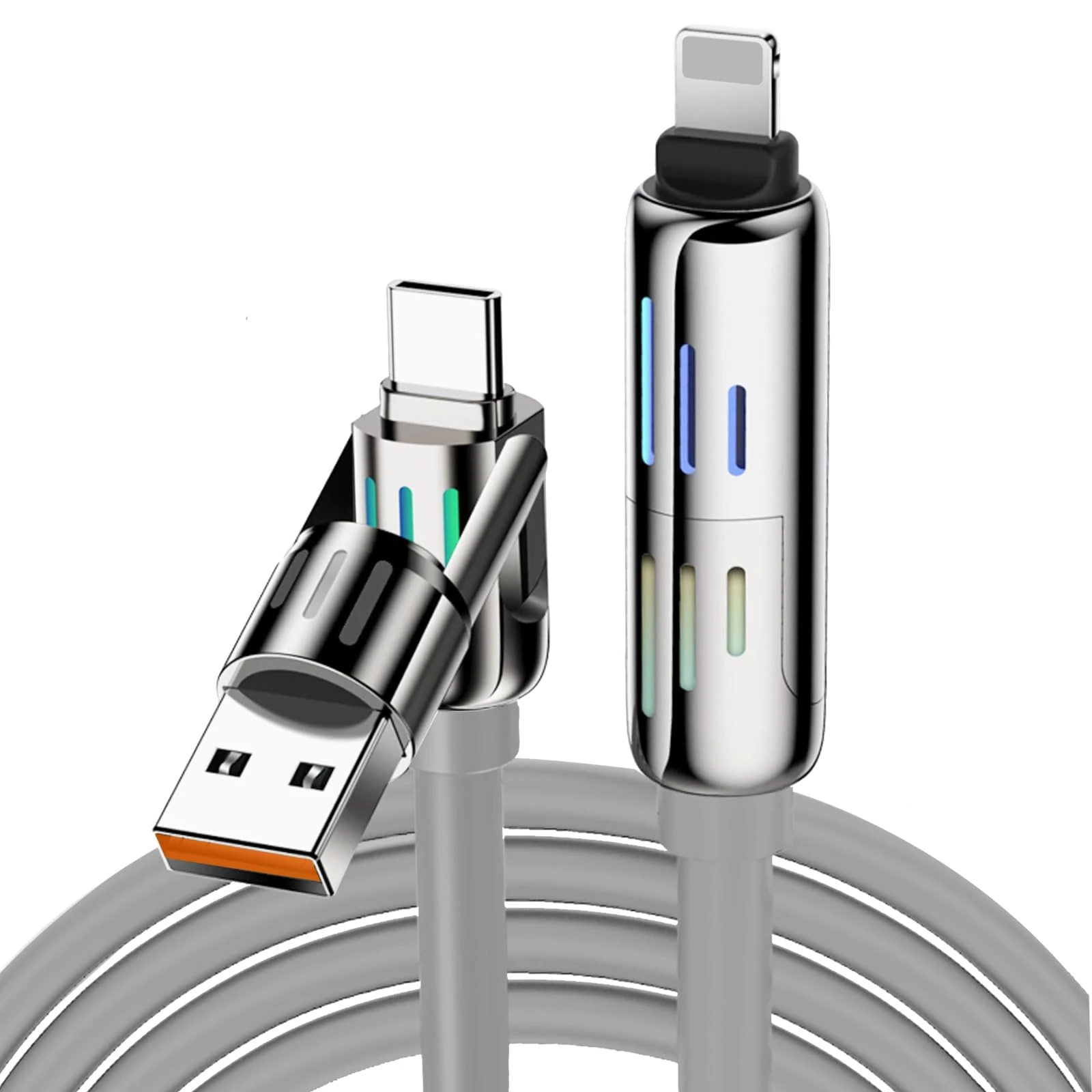 1 Pcs 4 in 1 Charging Cable, Multi Charger Cable [240W 2M] Type C/A to C/Lightning Cord with RGB LED Light, Charging Cables for Multiple Devices for iPhone 16/15/14, Samsung S24, Huawei, Pad, MacBook