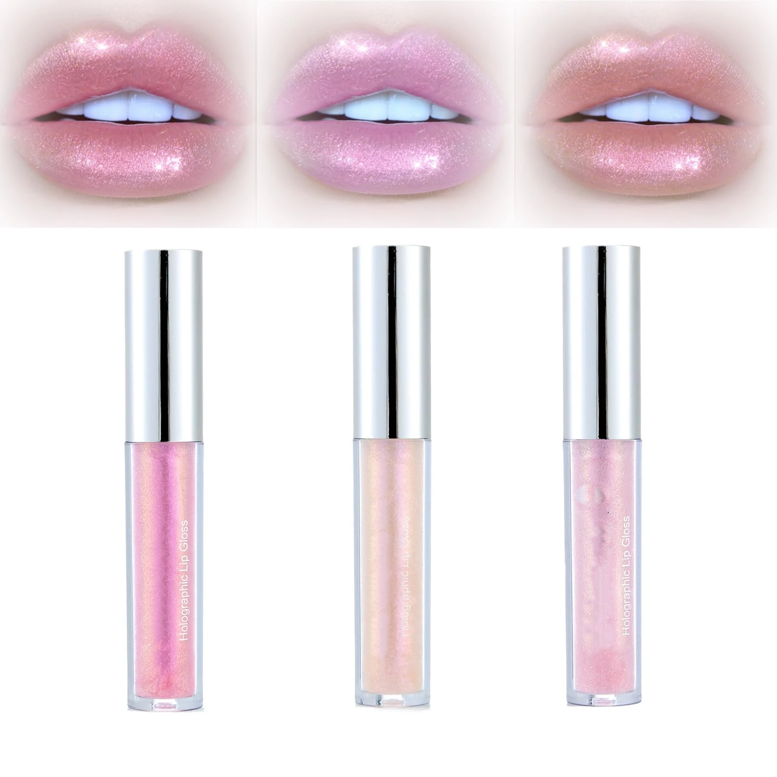 3 Pack Diamond Glitter Liquid Lipsticks – Metallic Shimmer Lip Gloss Set with Nonstick Cup Formula, Waterproof Long Lasting Highly Pigmented Lip Makeup Kit, Lovely Opalescent Cosmetic Tint Gift Kit