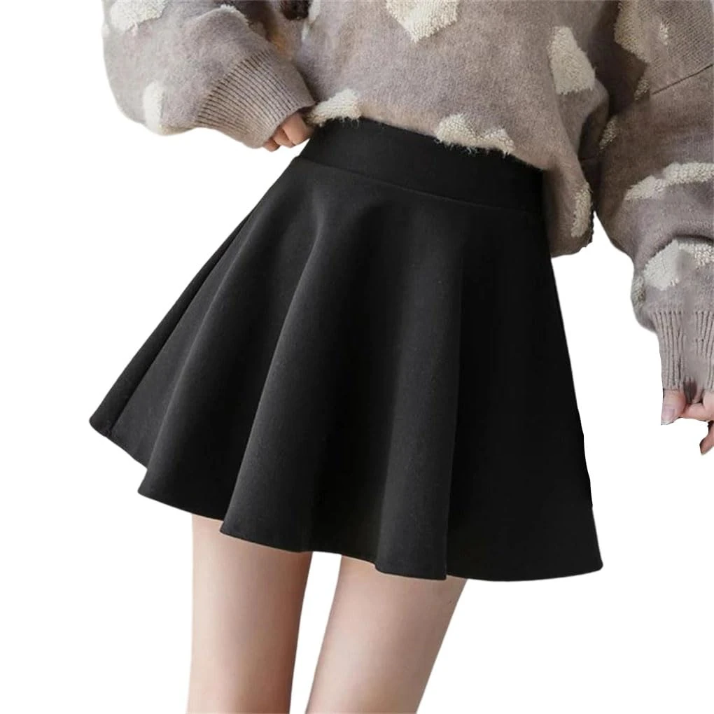 Pu Pleated Skirt Women Solid Color Leather High Waist Zipper Mini Skirt Black1 XXL