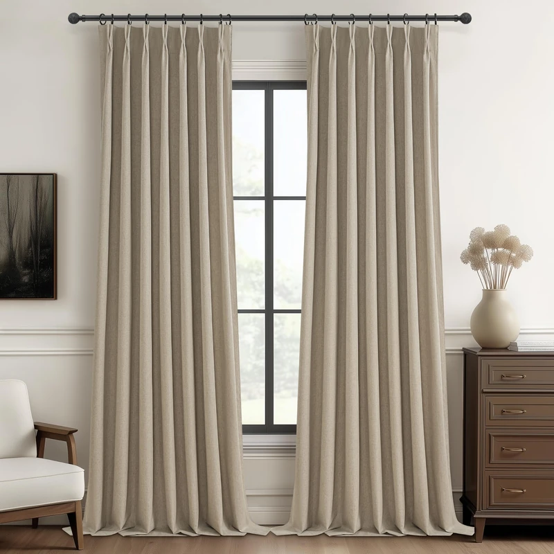 GreyBeige 120 Inch Extra Long Curtains for Living Room 2 Panels Set, Memory Trained Pinch Pleated Blackout Lux Decor Window Drapes Energy Efficient Privacy Curtain 120 Inches for Bedroom (W40"xL120")