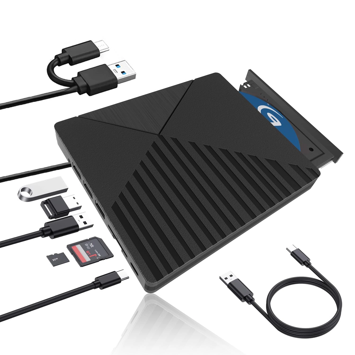 Custom Catch External CD DVD Drive for Laptop - Slim Optical Disk Drive, USB 3.0 Type-C Portable D/DVD +/-RW Drive Player Burner Reader for PC, Laptop, Desktop, Windows10/8/7/XP/Mac OS/Vista