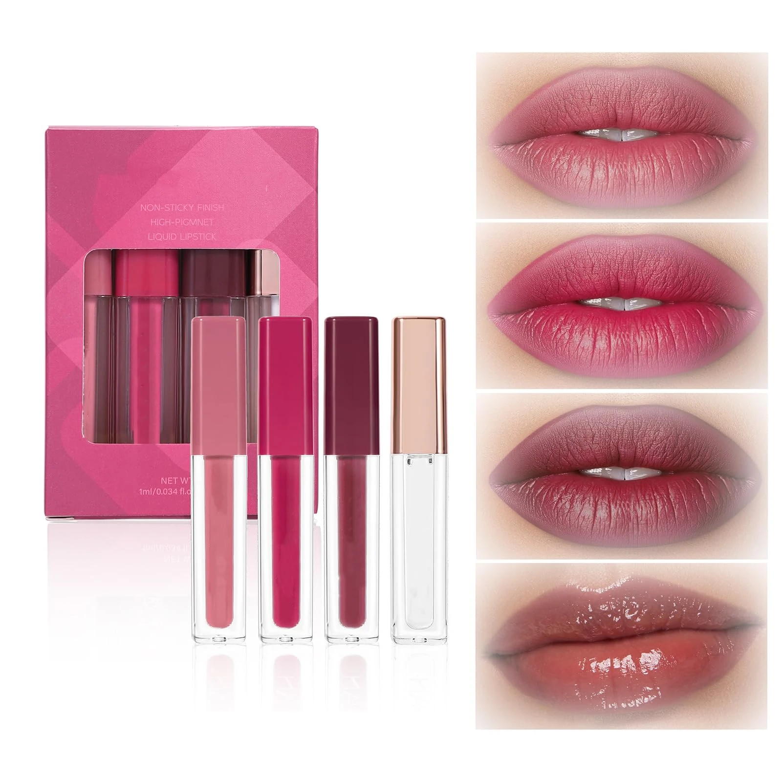 4PCS Velvet Matte Lipstick Set – Long Lasting Waterproof Liquid Lip Gloss Non-Stick Finish, Creamy Hydrating Lip Tint with High, Lovely Beauty Makeup Kit, Gift Cosmetic Pack