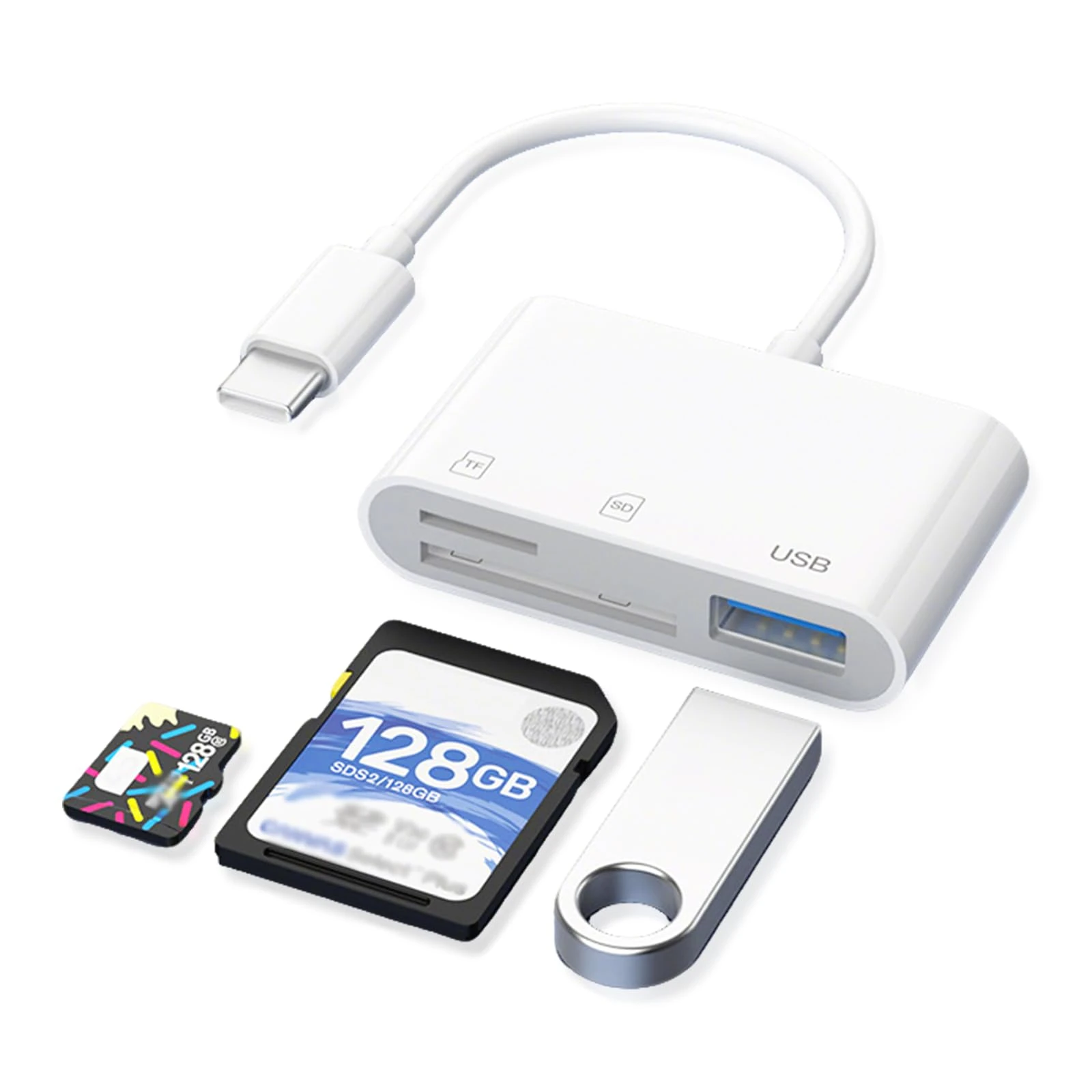 1 Pcs 3-in-1 Type C Memory Card Adapter,USB C to SD Card Reader,SD Card Adapter with SD MicroSD USB 3 Slots,Compatible With iPhone 15 Pro Max, iPad Mac MacBook Pro/Air, and More USB-C/Type C Device