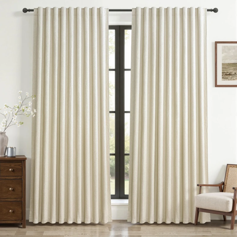Warm Cream Blackout Curtains 60 Inches Extra Wide Linen 90 Inch Length for Living Room,Pleated Farmhouse Bedroom Thermal Drapes for Winter Thick Large Window Energy Efficient (60"W x 90"L 2 Panels)
