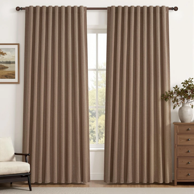 Rust Brown Blackout Curtains 60 Inches Extra Wide Linen 90 Inch Length for Living Room,Pleated Farmhouse Bedroom Chocolate Thermal Drapes for Winter Thick Large Window Energy (60"W x 90"L 2 Panels)