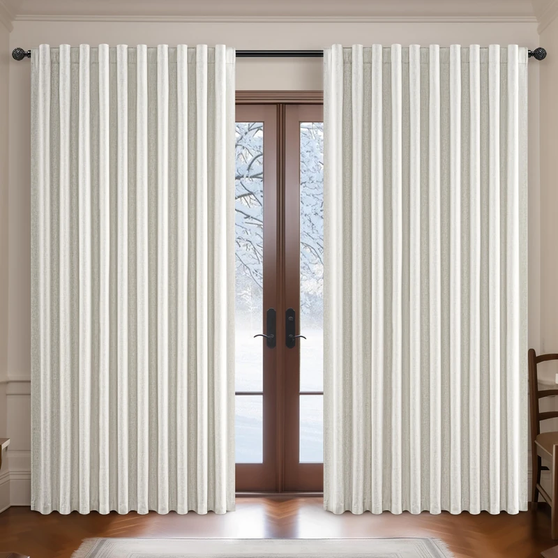 Blackout Curtains 100 Inches Extra Wide Birch Linen Curtains 84 Inch Length for Living Room,Pleated Farmhouse Bedroom Thermal Drapes for Winter Thick Large Window Energy Efficient 100"W x 84"L 2Panels
