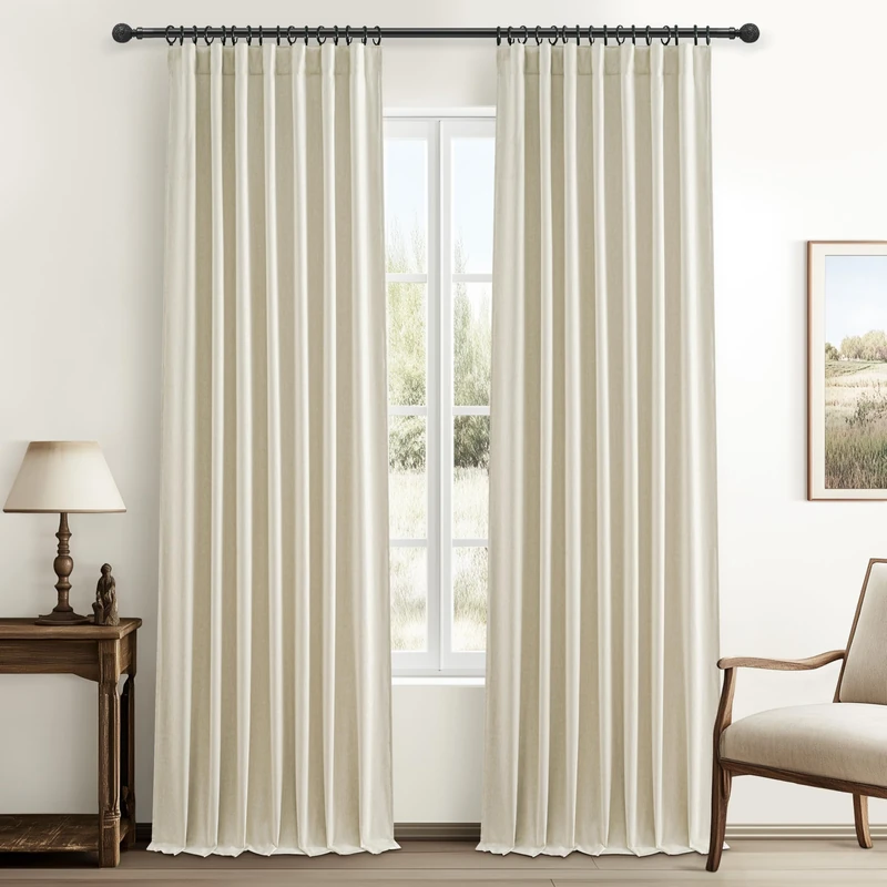 QJmydeco Warm Cream 132 Inch Curtains High Ceiling Tall Curtain for Living Room Long Large Window Drapes 132 Length Heat Insulated Summer Luxury Bohemian Blackout Cottage (W50 xL132 2Panels)