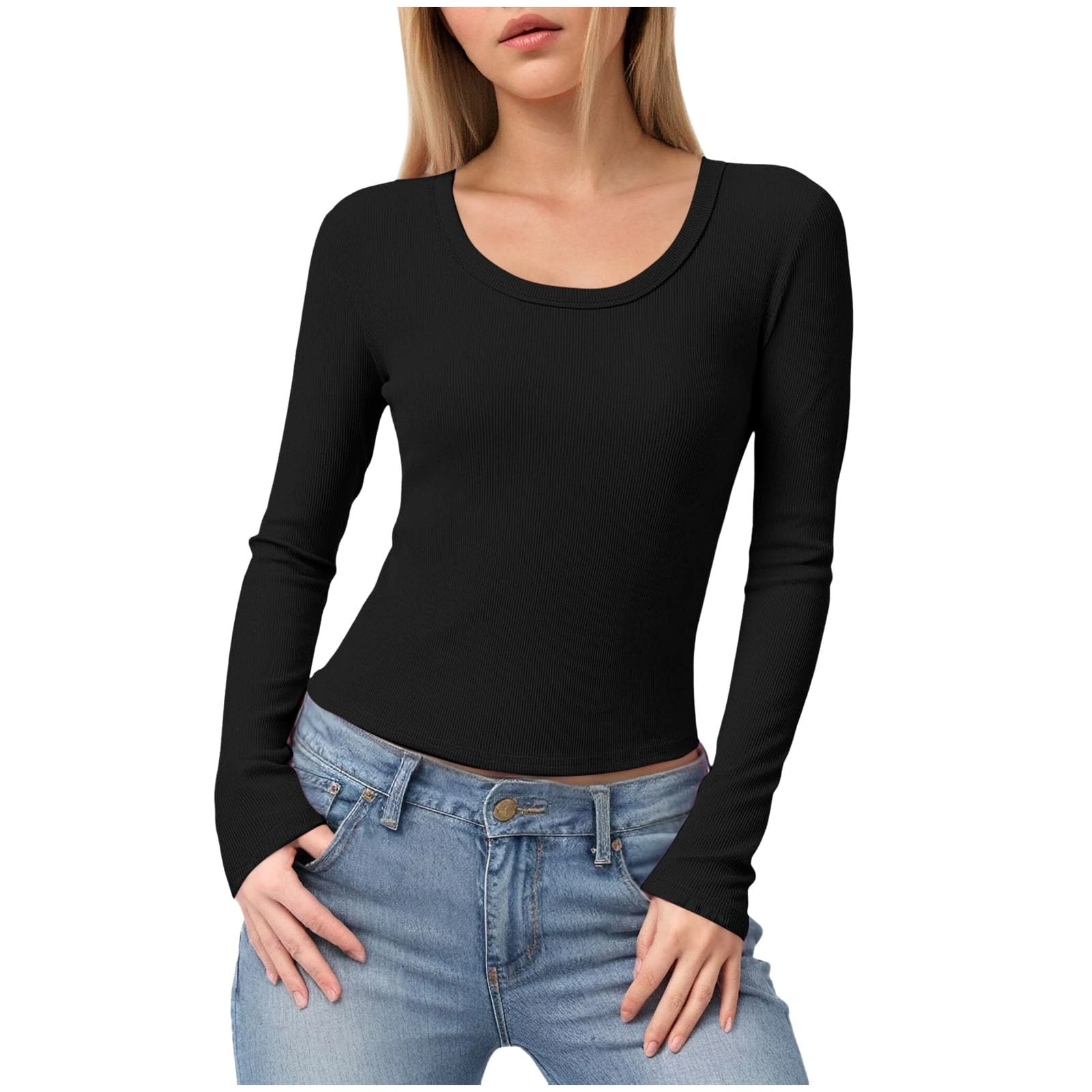 Long Sleeve Tops Women Crewneck T Shirts Slim Fit Y2k Fashion Cute Skims Top Casual Basics Solid Color Fall Tee Shirt S-XXXL