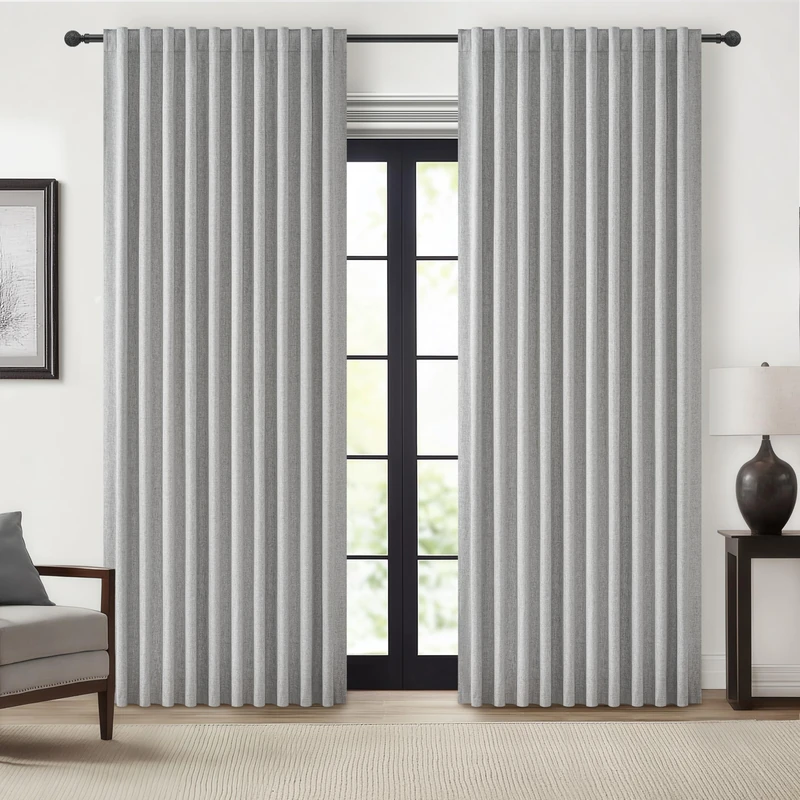 Blackout Curtains 60 Inches Extra Wide Linen Curtains 84 Inch Length for Living Room, Pleated Farmhouse Bedroom Thermal Drapes for Winter Thick Large Window Energy Efficient(60"W x 84"L 2 Panels Grey)