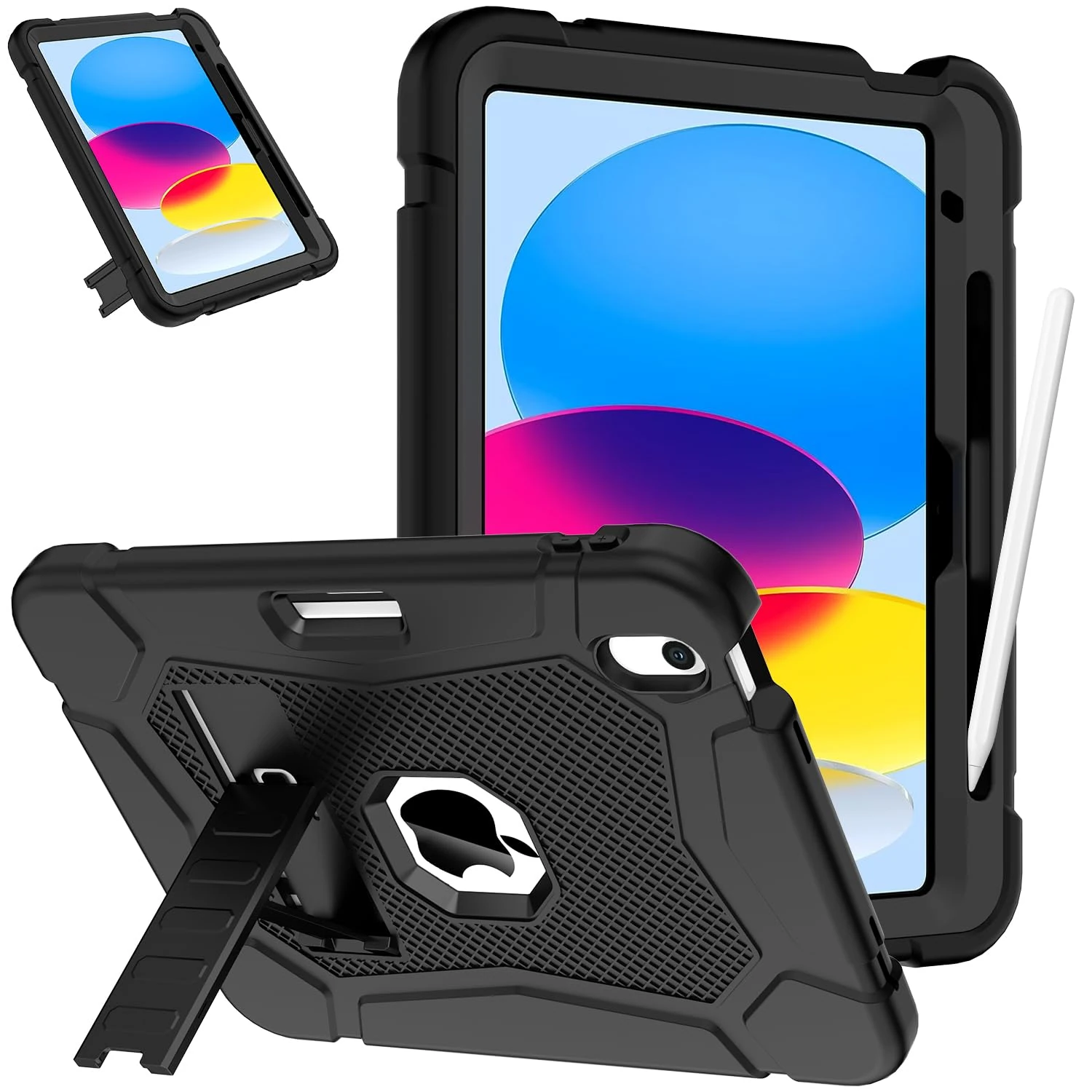 SINSO Case for iPad (A16) 11th Generation 11 Inch 2025/iPad 10th Generation 10.9 Inch 2022, Heavy Duty Shockproof Protective Kids iPad Cover, Built-in Stand/Pencil Holder, Black